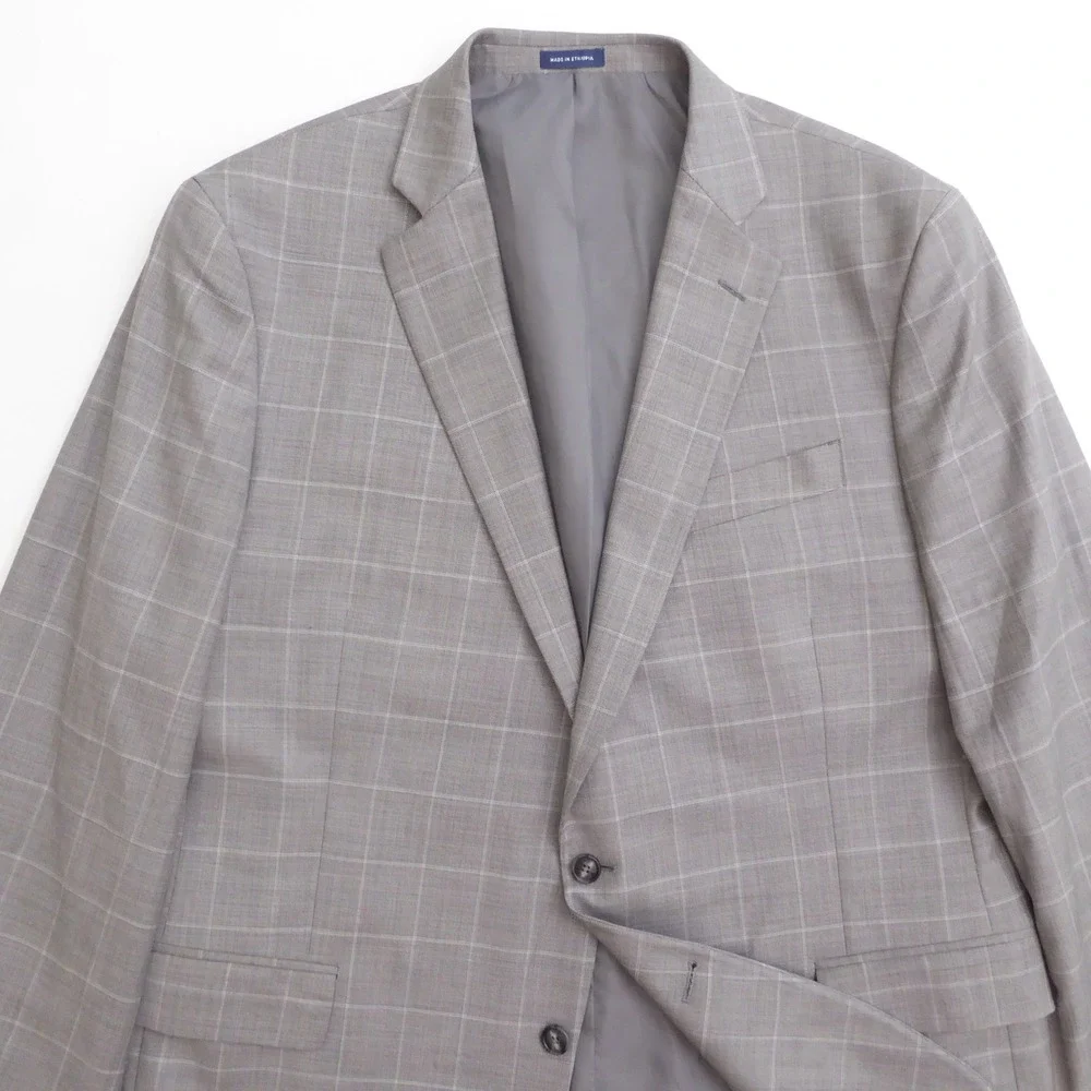 Stafford Mens Suit Jacket Blazer Gray Window Plaid Super Suit 48R Classic Fit